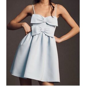Sachin & Babi Sloane Coquette Baby Doll Mini Dress Sleeveless Blue Bow Accent  L